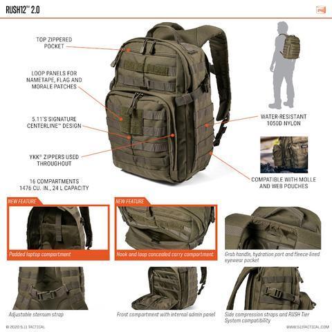 【新品】5.11 Tactical ラッシュ12 バックパック ダブルタップ 新型 5.11 ファイブイレブン タクティカル ラッシュ12 2.0 RUSH12