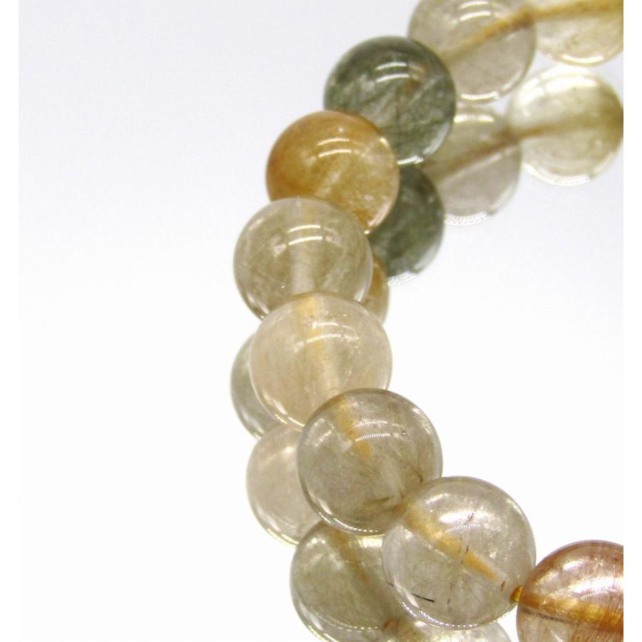 高品質 ミックス ルチルクォーツ ブレスレット 約9.5mm ③ 高品質/ガーデン・クォーツ入りのミックスタイプ】プラチナ