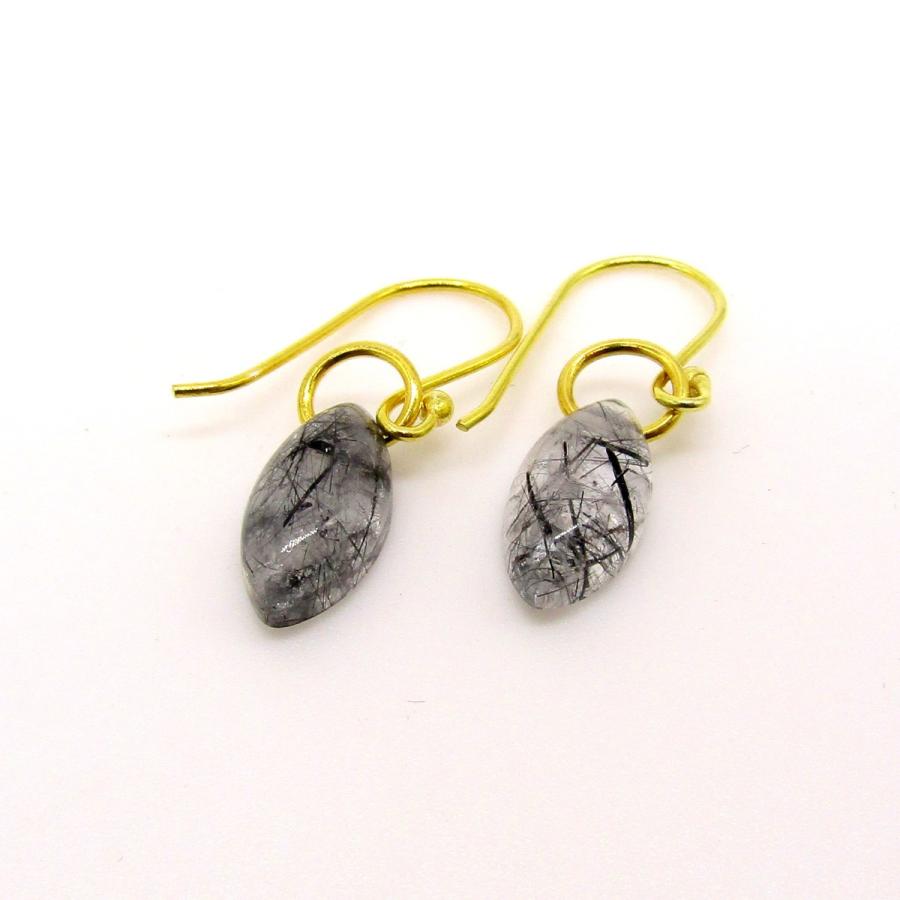 お買い得天然石ピアス！！ ブラックルチルクォーツ ピアス K18gf 