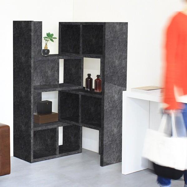 オープンシェルフ 鏡面 本棚 ディスプレイシェルフ 黒 伸縮 4段 家具 