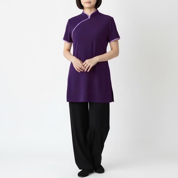 ストレッチ半袖アオザイ服 ／ アオザイ風カットソー チャイナ