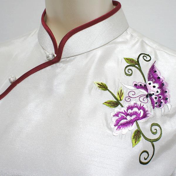 中華刺繍フレア袖チャイナ服 ／ チャイナ風ブラウス アオザイ風
