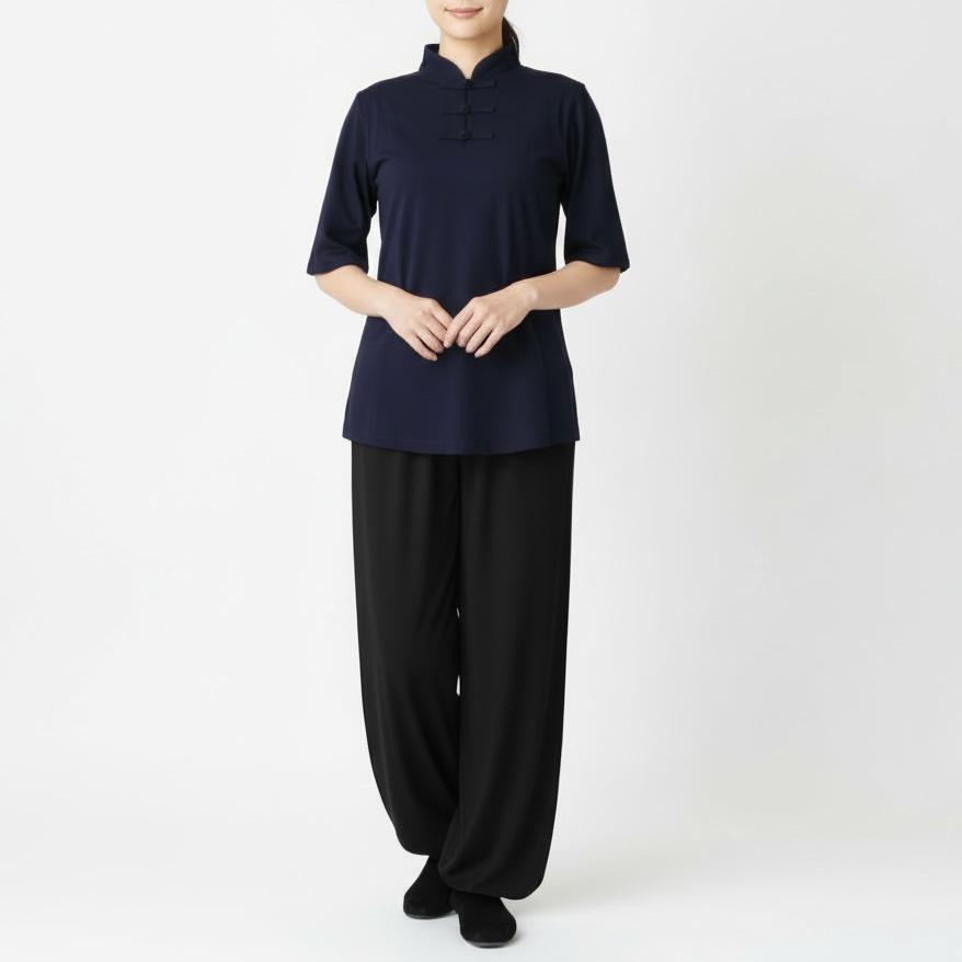 定番シンプル太極拳Tシャツ ／ チャイナTシャツ チャイナT チャイナ チャイナシャツ/綿cotton100%/デッドストック/気功/マオカラー/シノワ