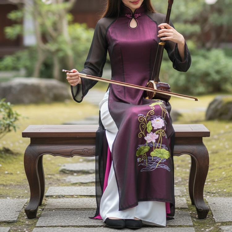 ロータス刺繍アオザイ 長袖（上着のみ）※パンツ別売り ／ ベトナム