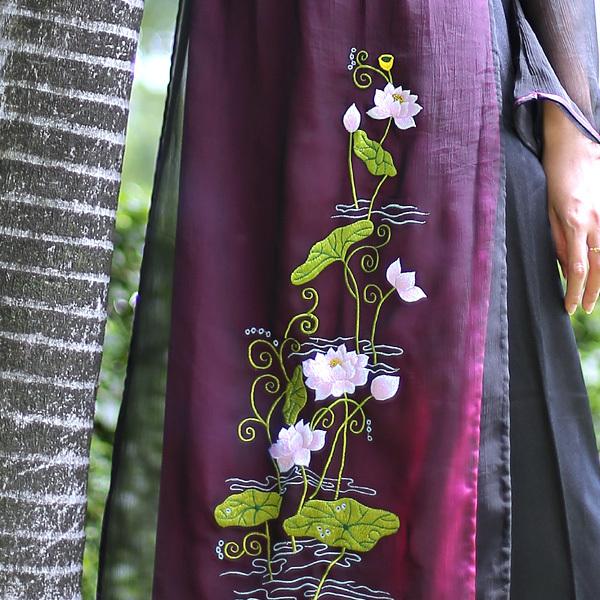 ロータス刺繍アオザイ 長袖（上着のみ）※パンツ別売り ／ ベトナム
