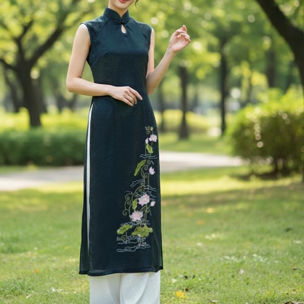 ロータス刺繍アオザイ ノースリーブ（上着のみ）※パンツ別売り