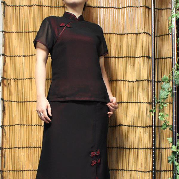 二枚仕立てチャイナブラウス ／ チャイナ服 アオザイ風ブラウス 二胡