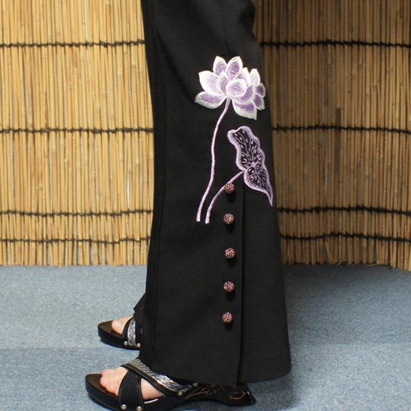 蓮刺繍デザインパンツ ／ ロータス刺繍 刺繍パンツ ブーツカット
