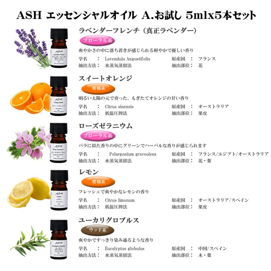 返品送料無料 アロマオイル 5本セット 人気お試しa 各5ml エッセンシャルオイル Aeaj認定精油 スイートオレンジ ユーカリ ラベンダー レモン ローズゼラニウム 送料無料 Globescoffers Com