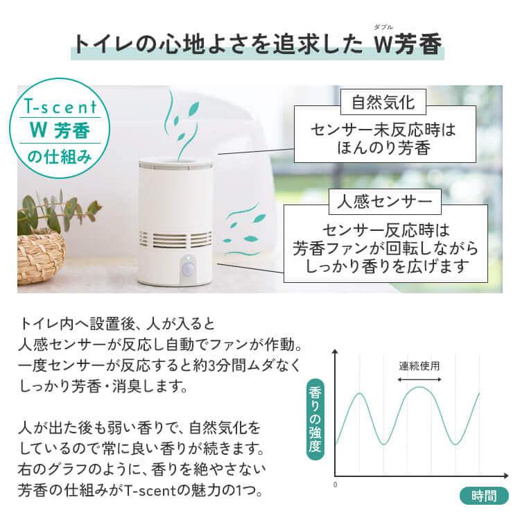天然アロマ 人感センサー トイレ用 芳香剤 置き型 センサー付 アロマディフューザー T-scent ティーセント (本体+オイル40ml) 全2色 アロミックスタイル | アロミックスタイル | 10