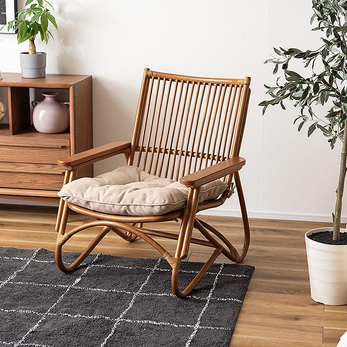 東谷 パーソナル チェア 取り外し可能な クッション付き ラタン チーク