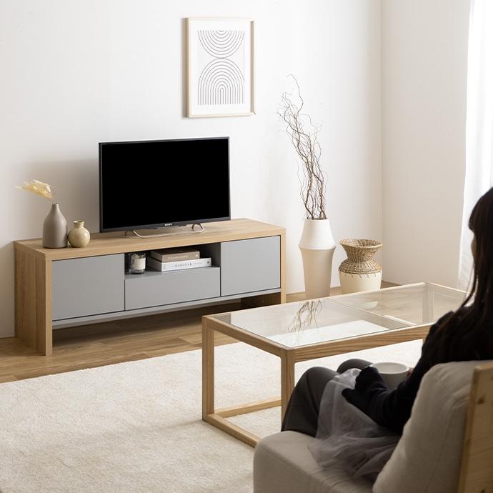 130cm TVボード 木目 グレー TV台 テレビ台 テレビボード 55インチ対応