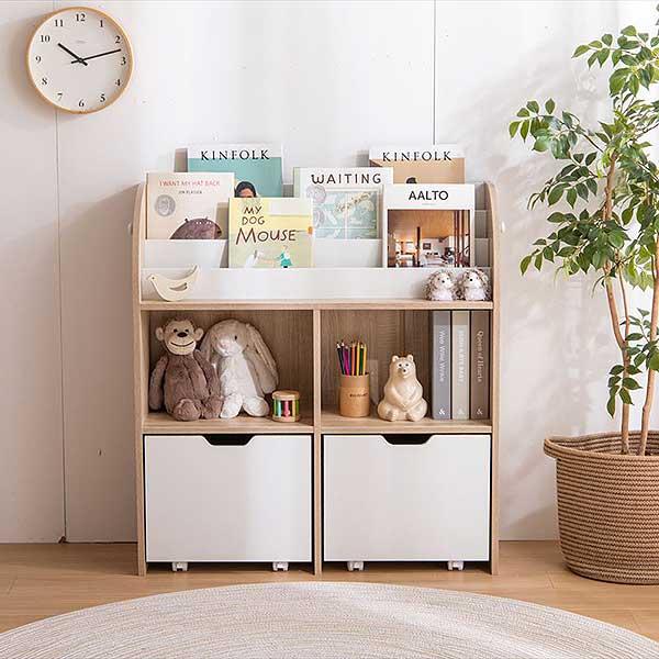 キッズ 絵本 おもちゃ 棚 引出し キャスター 収納 幅84×奥行29.5