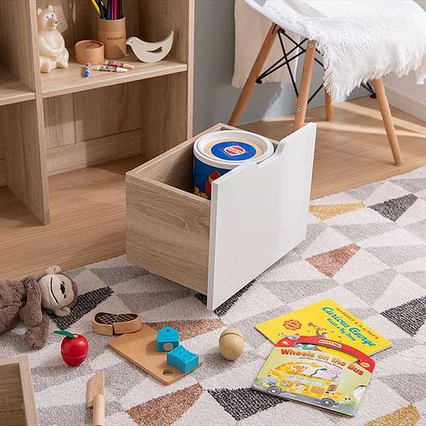 キッズ 絵本 おもちゃ 棚 引出し キャスター 収納 幅84×奥行29.5×高