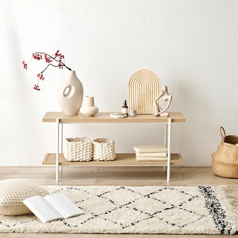 HAGiHARA（萩原） ラタン調 2段 シェルフ W100cm H45cm ディスプレイ