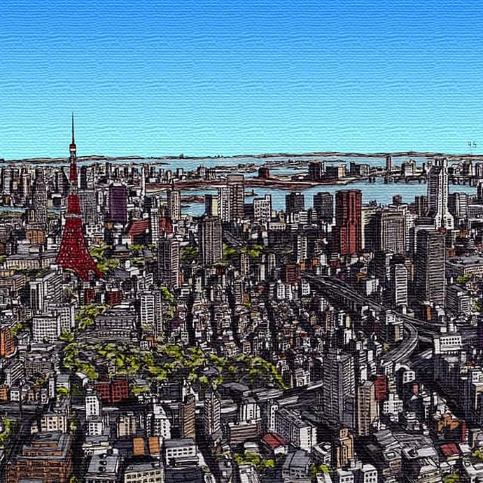 アートデリ 東京 街並み イラスト アートパネル 日本製 都市