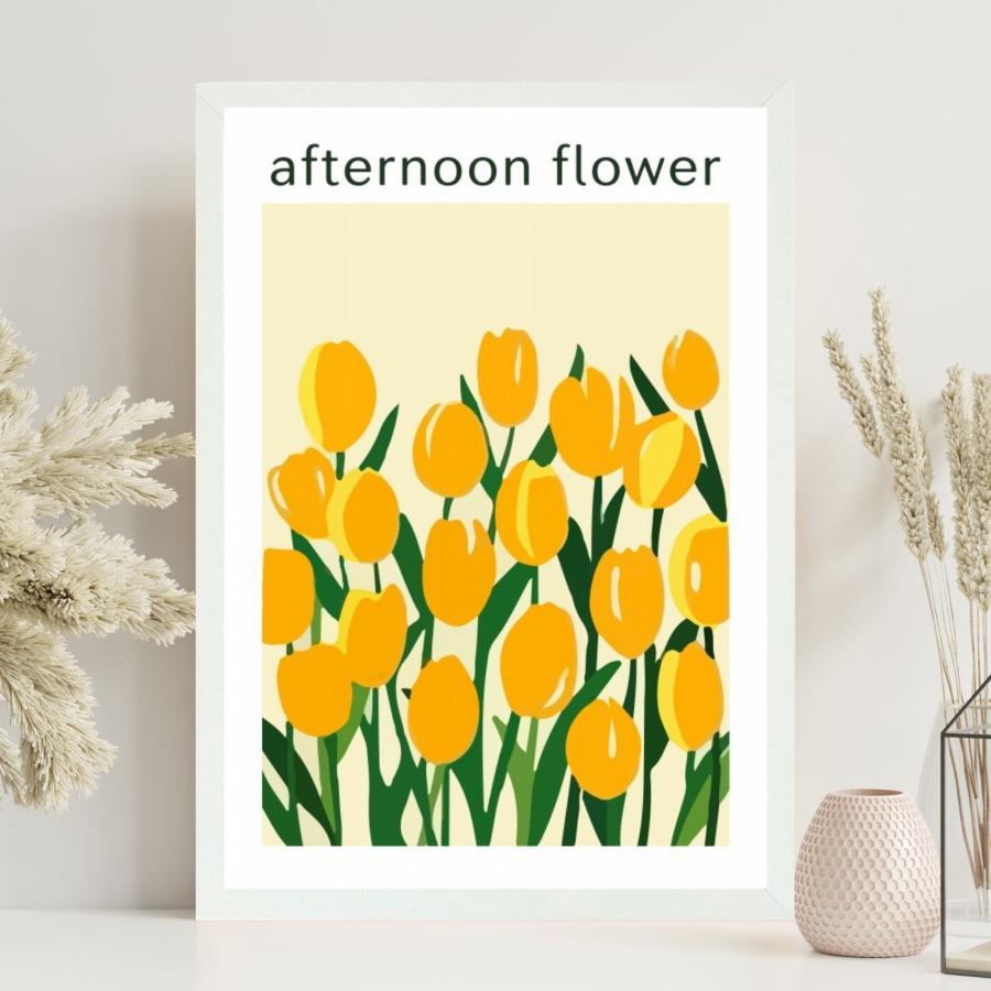 サラデママ 黄色 チューリップ アート ポスター AFTERNOON FLOWER A4