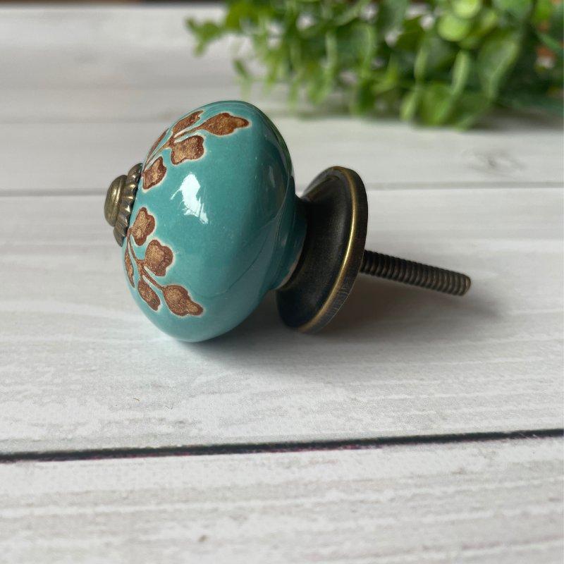 ターコイズ ブルー セラミック ノブ つまみ アンティーク