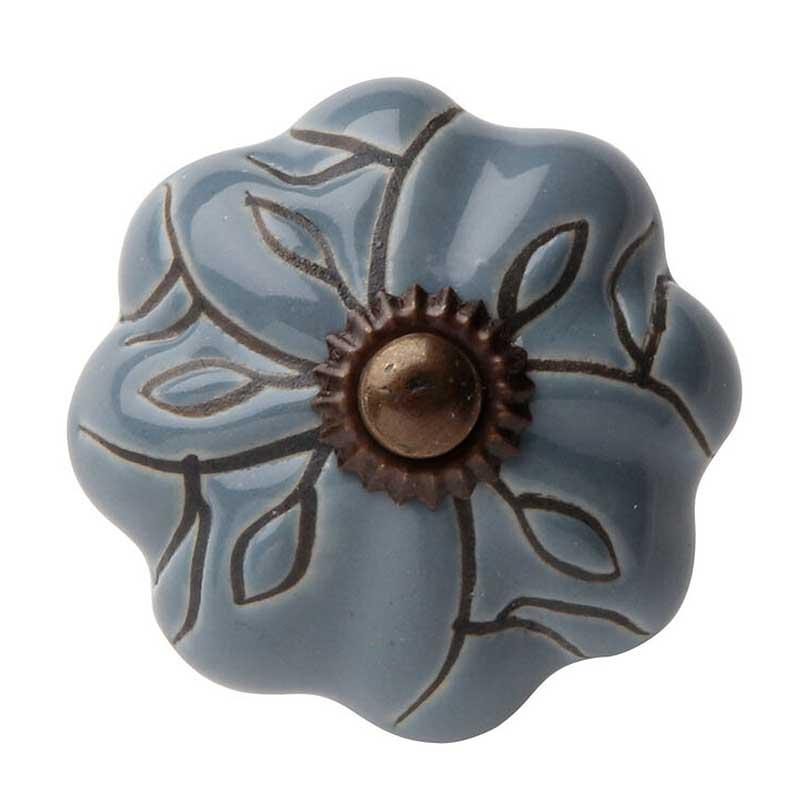 ブルーグレー セラミック ノブ つまみ アンティーク デコレーション