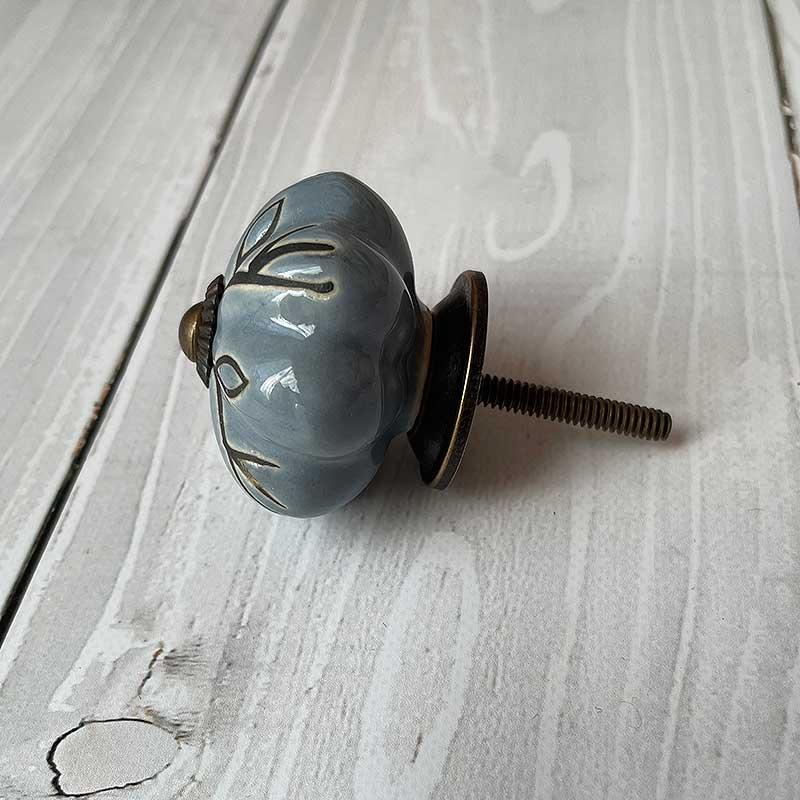 ブルーグレー セラミック ノブ つまみ アンティーク デコレーション