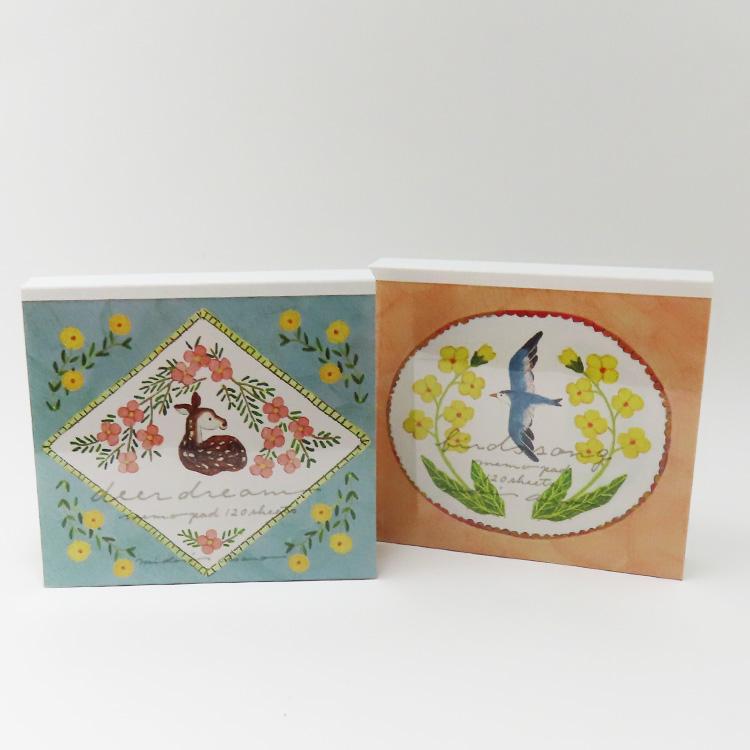 ブロックメモ（1冊120枚）2冊 メモ 鹿 鳥 おしゃれ 人気 浅野みどり