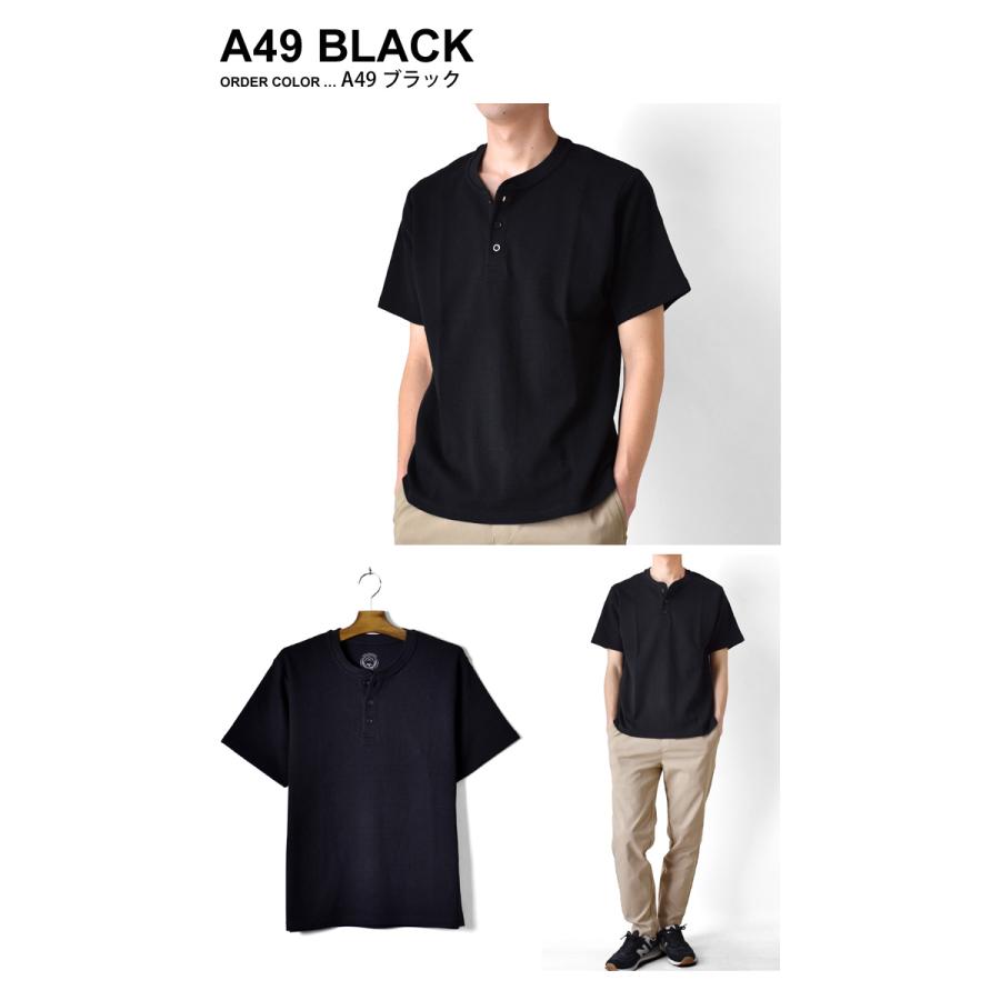 ARONA サーマルTシャツ メンズ 半袖 ヘンリーネック ワッフルTシャツ