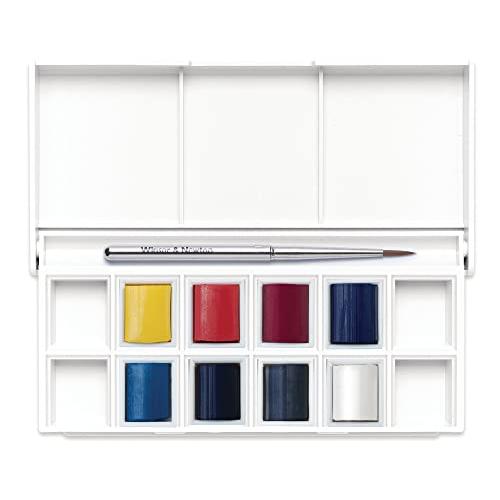 Winsor & Newton (ウィンザー＆ニュートン) 固形 水彩絵の具 コットマン ハーフパン ウォーターカラー ポケット 絵の具セット (8色＆筆)｜around-store｜05