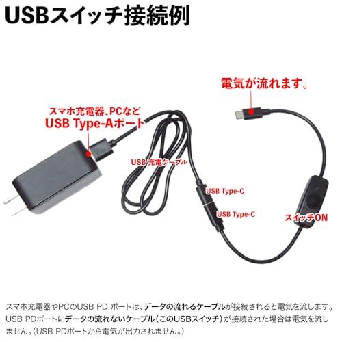 KAUMO USB電源スイッチ Type-C 28cm 4A対応 (USB-Cオス/USB-Cメス) (データ通信非対応/ライトニングケーブル非対応)(スマホ充電器やPCのUSB PDポートには対応し｜around-store｜05