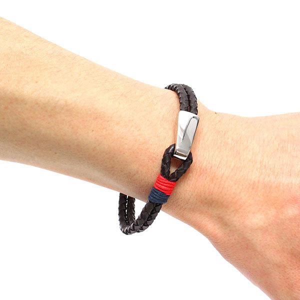 トミーヒルフィガー ブレスレット tommy hilfiger トミー ブレス 二連 二重 レザーブレスレット 2700671 ダークブラウン メンズ シンプル アクセサリー 男性の画像