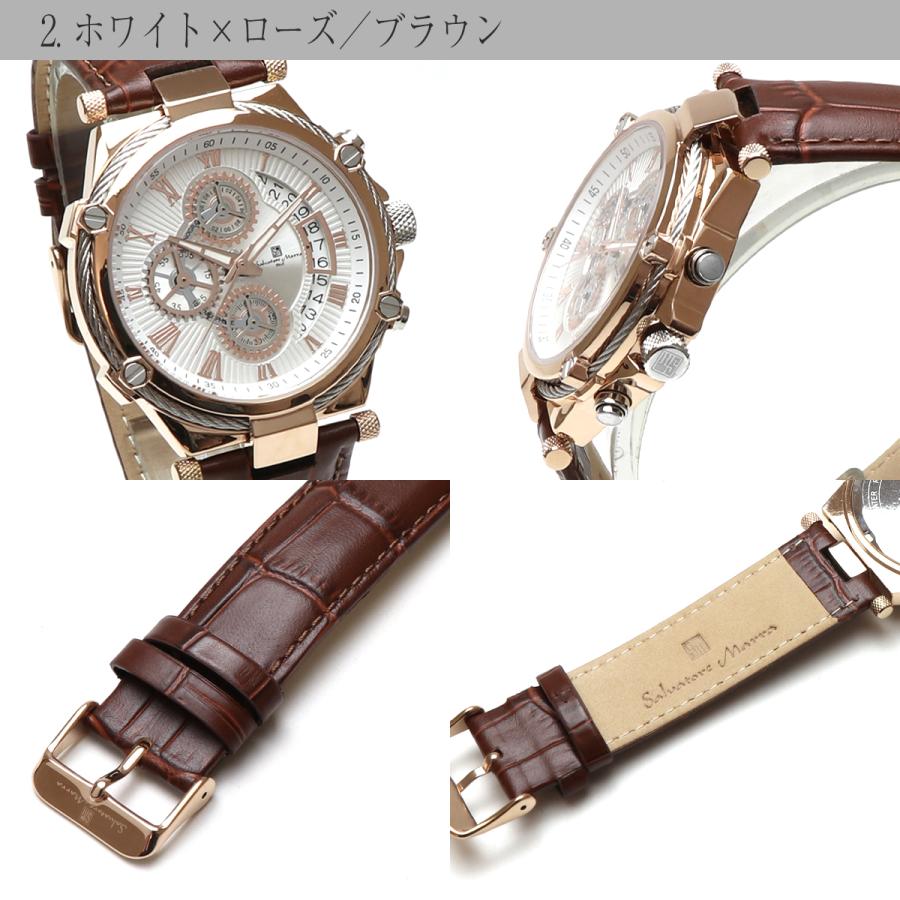 サルバトーレマーラ クロノグラフ 腕時計 Salvatore Marra SM18102 クロノ ストップウォッチ 多針 アナログ ビジネス 日付 カレンダー レザーベルト 革 男性の画像