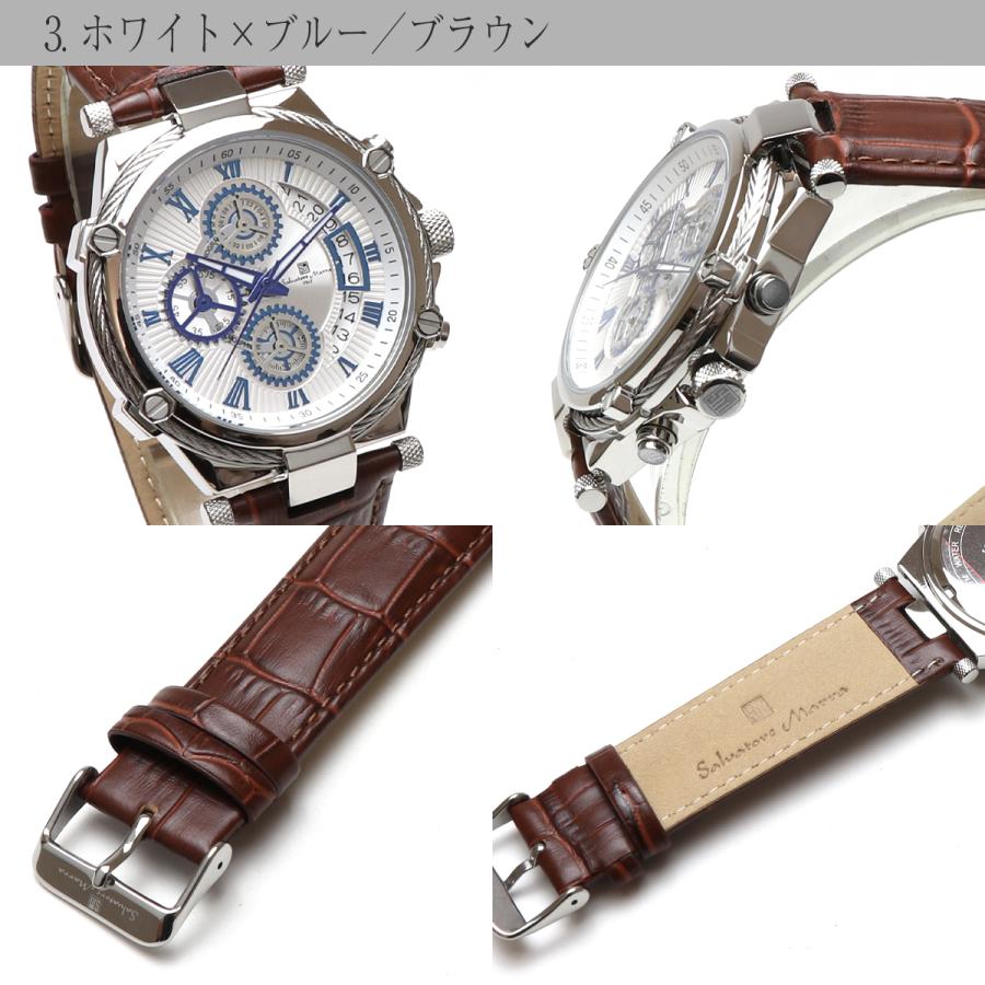 サルバトーレマーラ クロノグラフ 腕時計 Salvatore Marra SM18102 クロノ ストップウォッチ 多針 アナログ ビジネス 日付 カレンダー レザーベルト 革 男性の画像