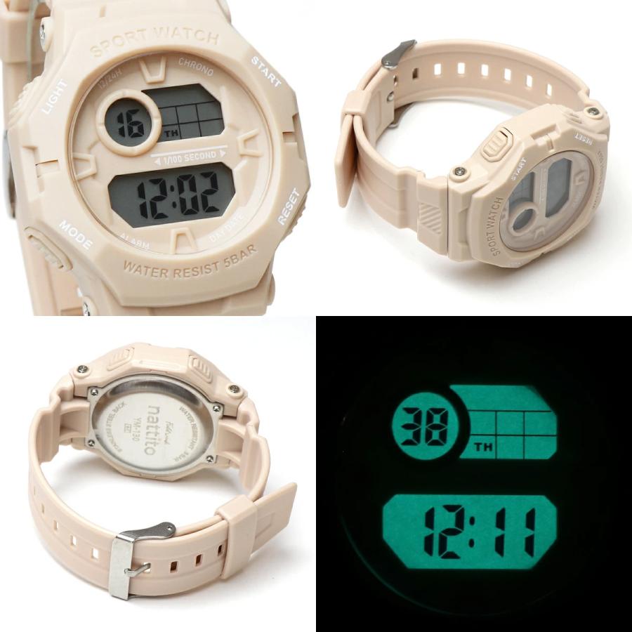 ビッグフェイス スポーツウォッチ デジタル ホワイト ベージュ カーキ