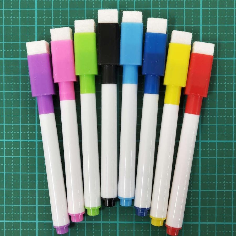磁石でくっつくホワイトボード用マーカー9色セット キャップにイレーサー付き 消せる カラフル かわいい 白板 カラーボード 特価