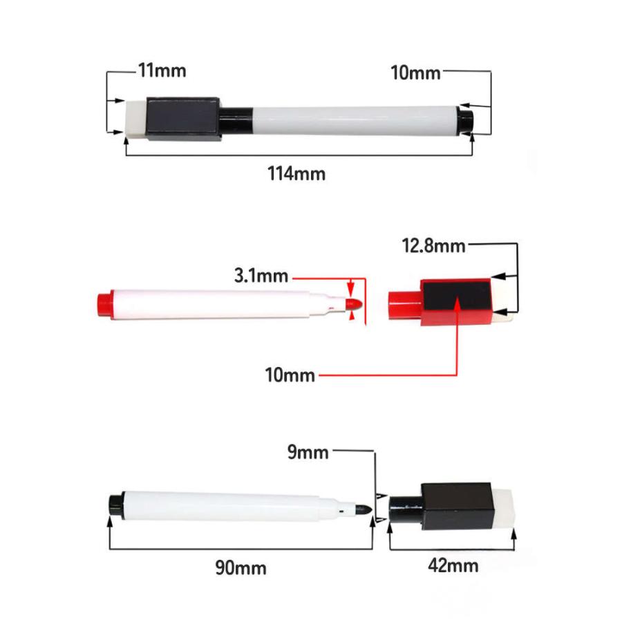 ホワイトボード用マーカーペン12色+イレーザーセット。キャップに磁石付きだから省スペース化できる。 セット マグネット 多色 カラフル 白板 2.5mm |  | 03