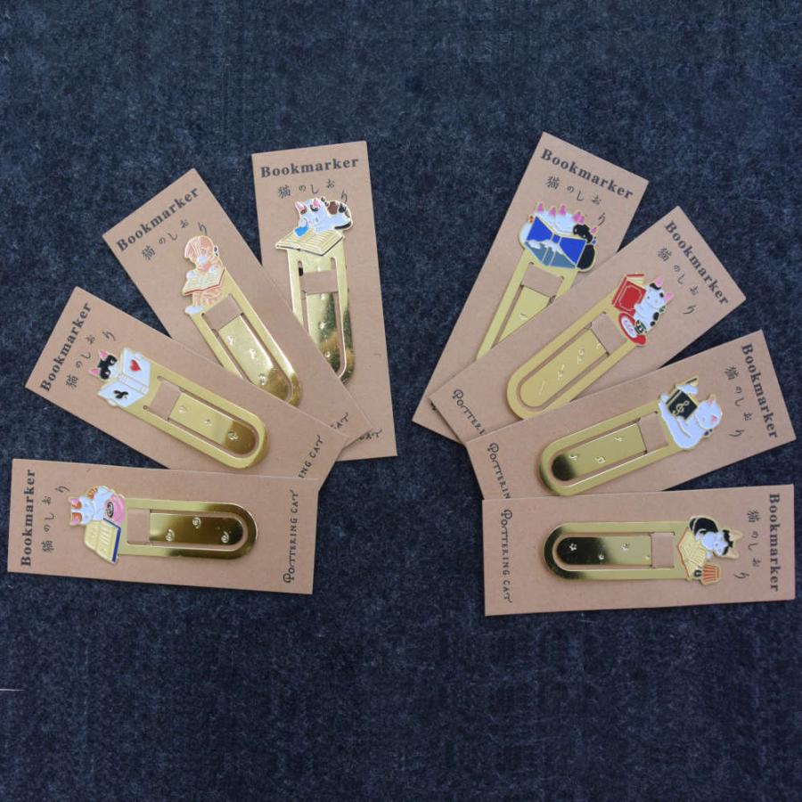 大感謝セール レトロでエモくてメタルな金属製しおり 本の上からネコをちょこんとのぞかせて おしゃれ 金属 ゴールド ブックマーカー かわいい 女子文具