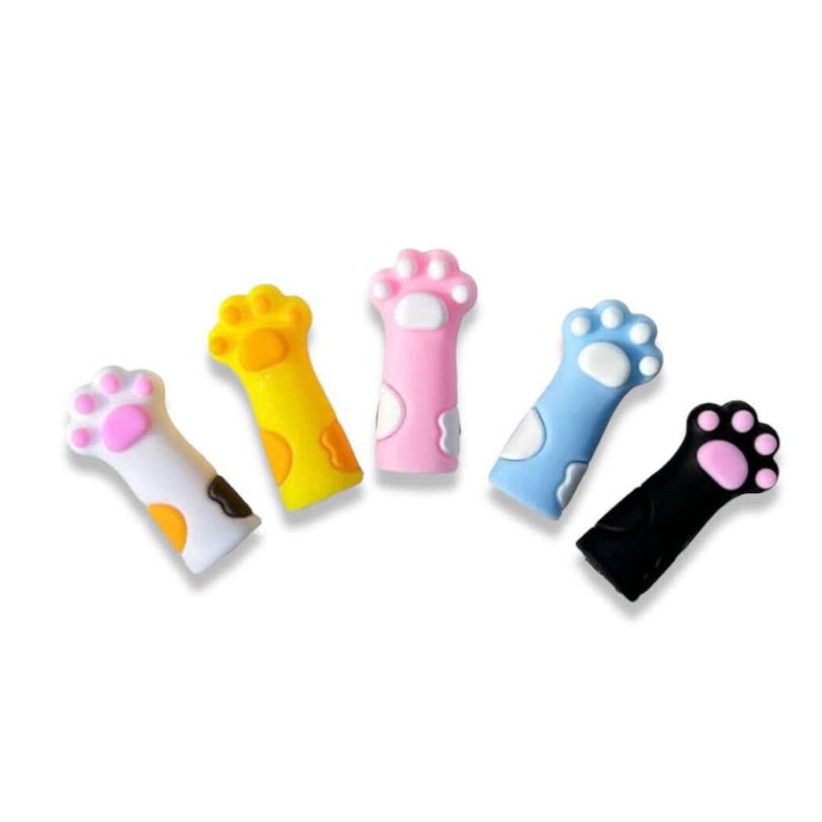 ころんとしたネコの手がかわいい鉛筆キャップ5色セット。ぷにぷにの肉