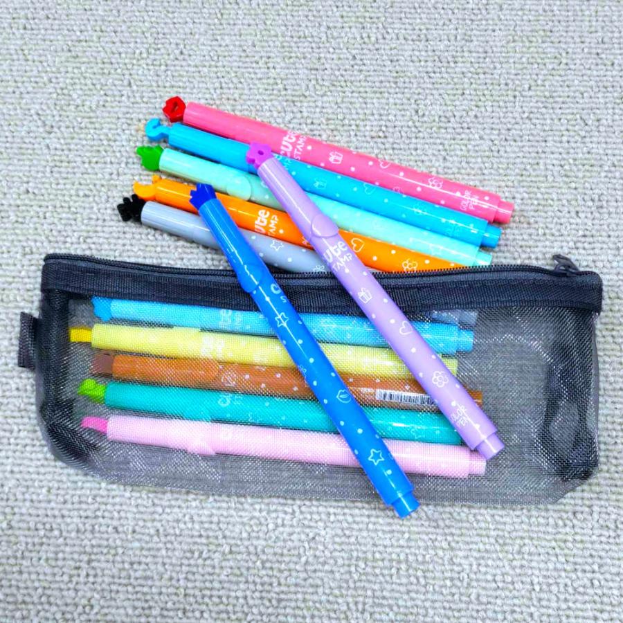 ペン先がスタンプのマーカーペン12色セット。押せば模様、引けば線