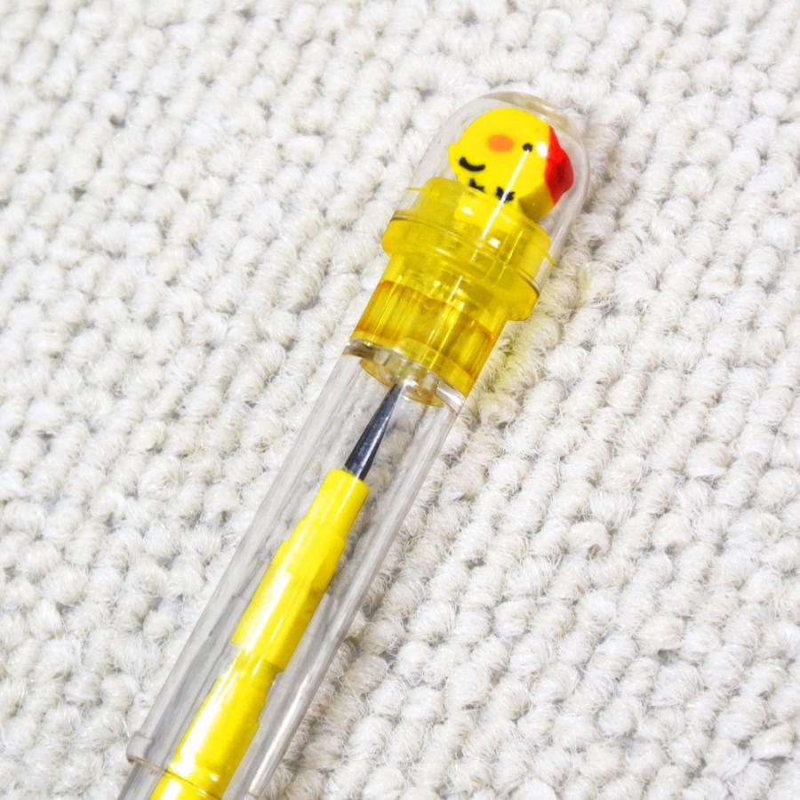 ロケット鉛筆4本。軸にキャラクタ、キャップに超ミニ消ゴム。尖った芯