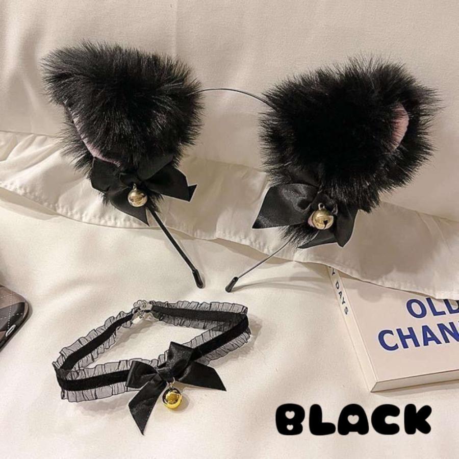 猫耳カチューシャとチョーカーセット。ハロウィンやイベントにふわふわコスチューム ねこ耳 子供 衣装 飾り コスプレ 仮装小物 ブラック ホワイト クリスマス |  | 07