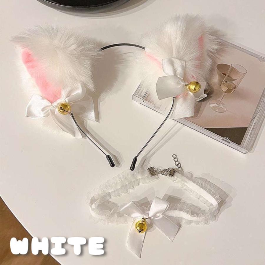 猫耳カチューシャとチョーカーセット。ハロウィンやイベントにふわふわコスチューム ねこ耳 子供 衣装 飾り コスプレ 仮装小物 ブラック ホワイト クリスマス |  | 08