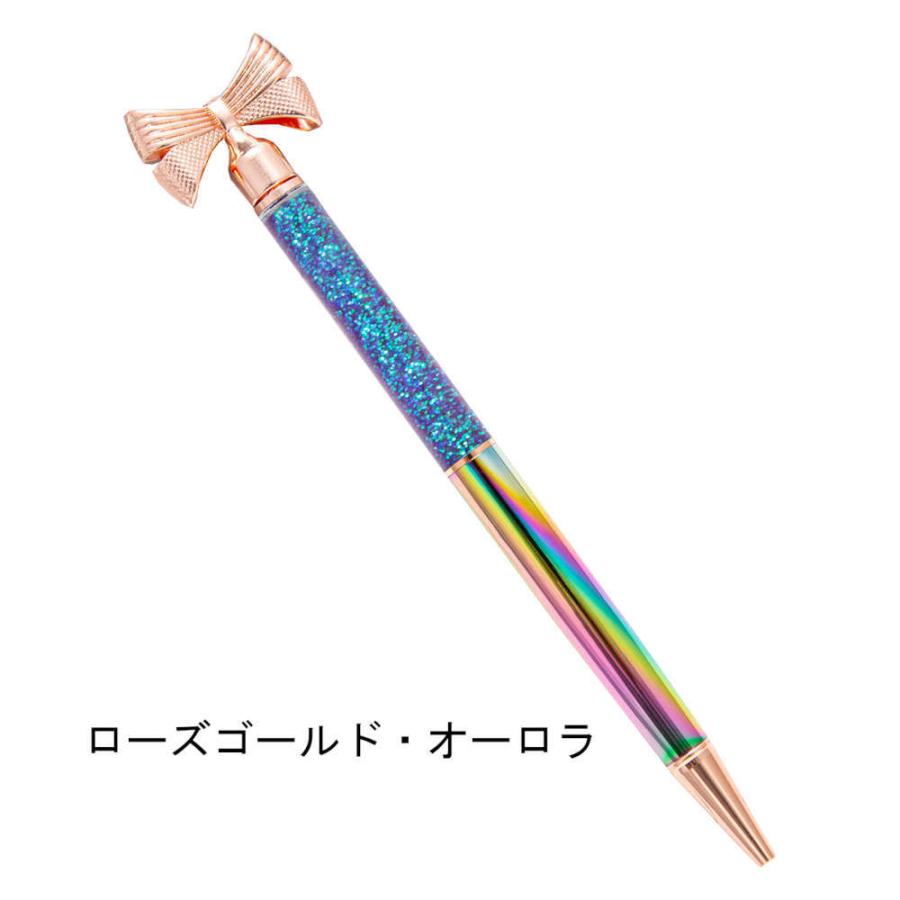 N1148 / カスタムタッチペン＆ボールペン お高級オーロラお花 リボン 単品 ラメとリボンが映えるデコボールペン6デザイン。黒インク。 癒し