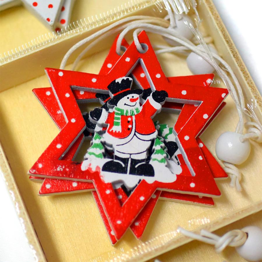 9枚セット ツリーに最適な木製のオーナメント。星形がクリスマスの夜を彩る。 クリスマス 星  セット 赤 レッド サンタ  かわいい キュート 白 |  | 02