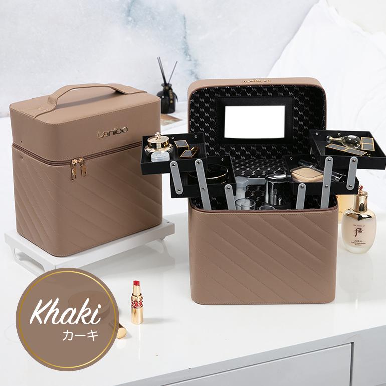 メイクボックス 鏡付き 大容量 持ち運び 横開き4段トレイ付き コスメ