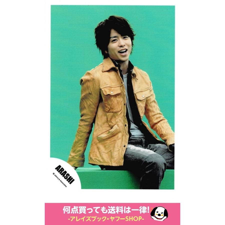 櫻井翔 嵐 公式生写真 Love Rainbow 衣装茶色 黒 グレー 背景緑 口開け 座り かわいい