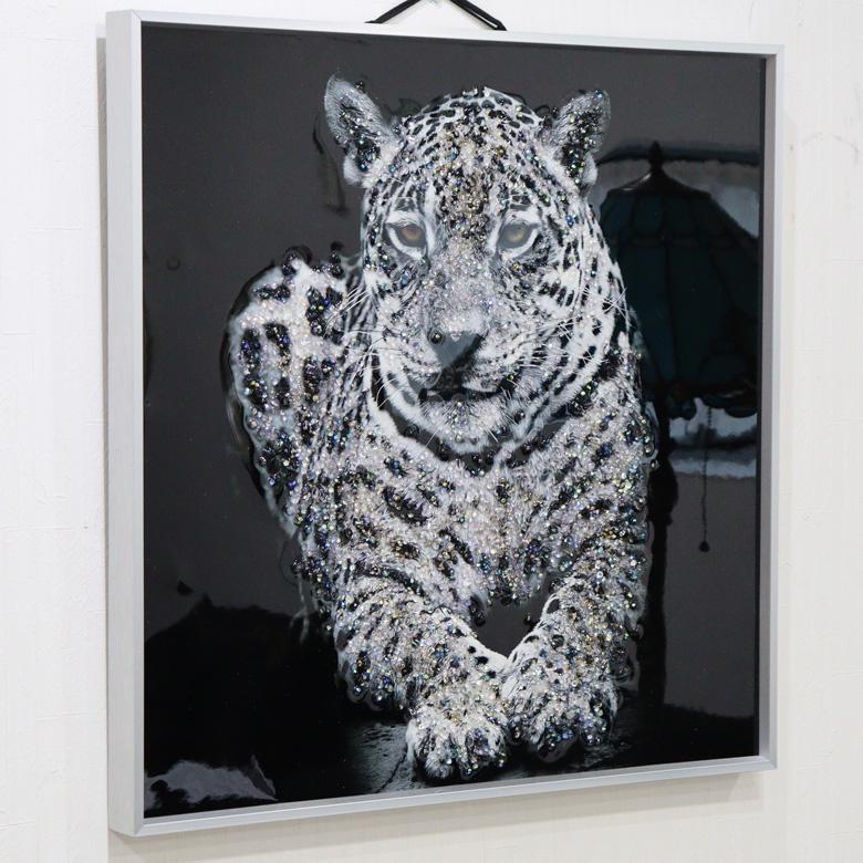 幅51×高さ51cm アートフレーム ホワイトジャガー 絵画 クリスタル