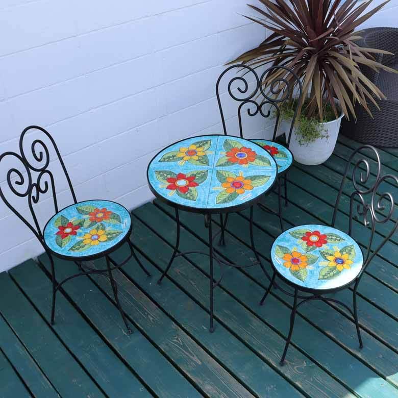 イタリア ガーデンテーブルセット 4点 花柄 53cm ニーノ パルッカ ガーデンチェア テーブル