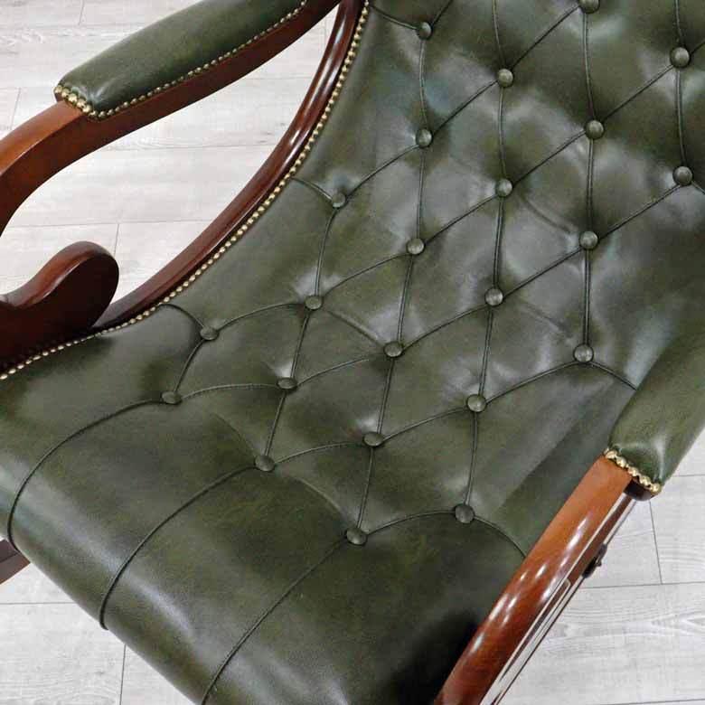2026年 イタリア ロッキングチェア 本皮グリーン 猫脚 肘付き チェア ソファ サロンチェア 完成品 イス 木製 彫刻 高級家具 【MY2997266314】(104720円)