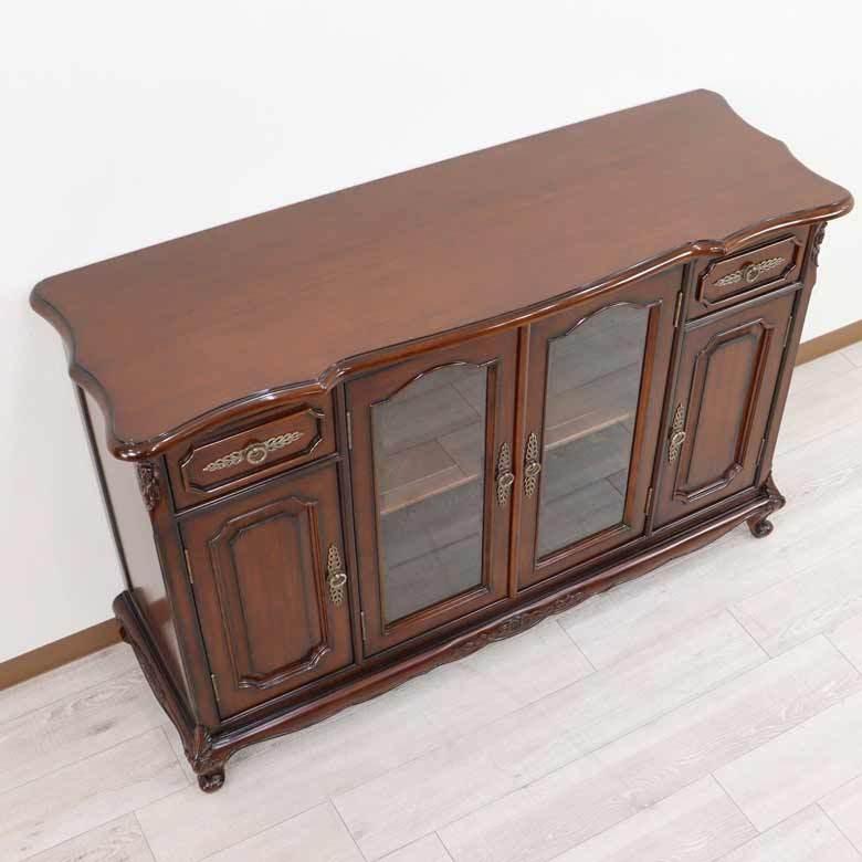 ローキャビネット マホガニー 135cm サイドボード 猫脚 木製 完成品