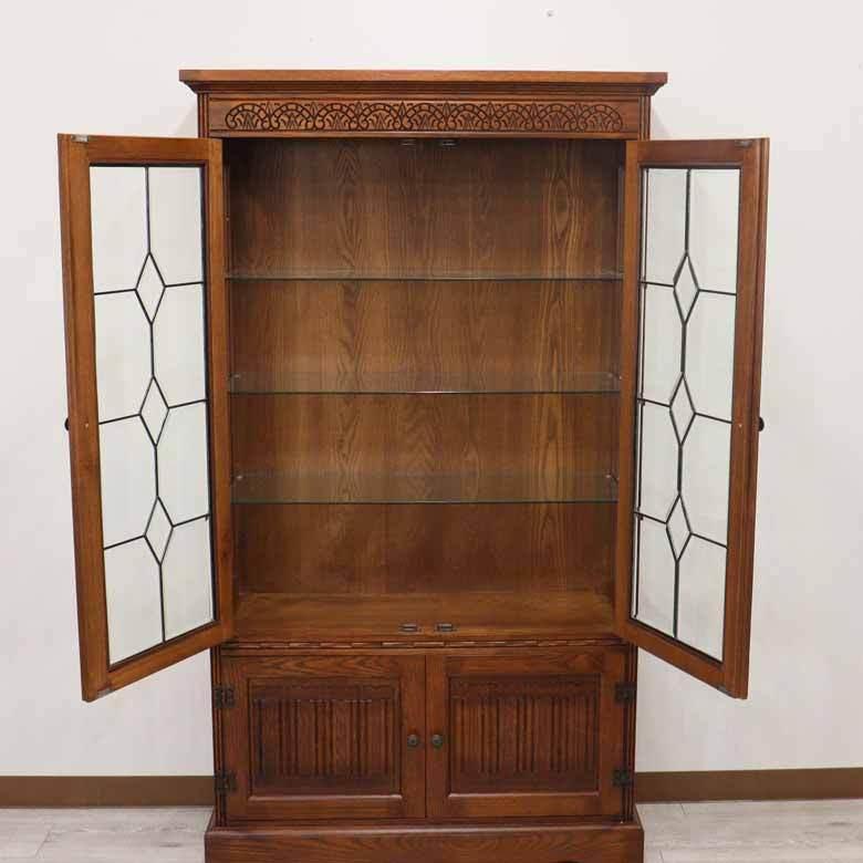 ショーケース 幅89cm ステンドグラス キャビネット 英国 アンティーク  