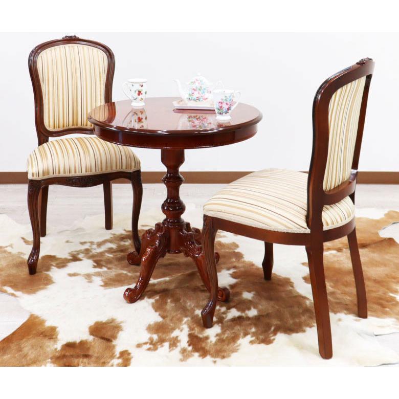 ダイニングテーブル3点 70cm 象嵌 イタリア 本革 革張り イタリア ダイニングテーブル 3点セット 70cm 円形 象嵌 2人用